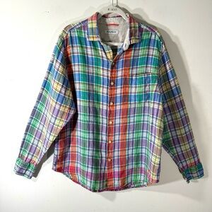 Tommy Bahama Linen Shirt Mens Button Up Long Sleeve Plaid Multicolor
